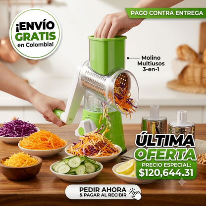 Molino Rallador y Cortador de Verduras 3 en 1 Pro